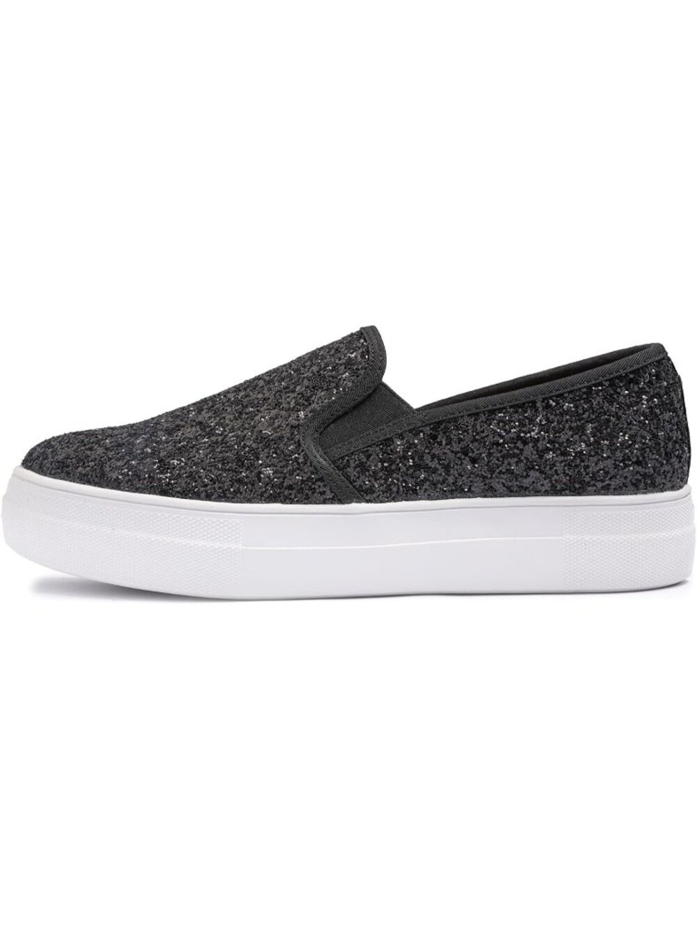 Women's Platform Black Glitter Comfortable Fashion Casual Slip On Cute Sneaker